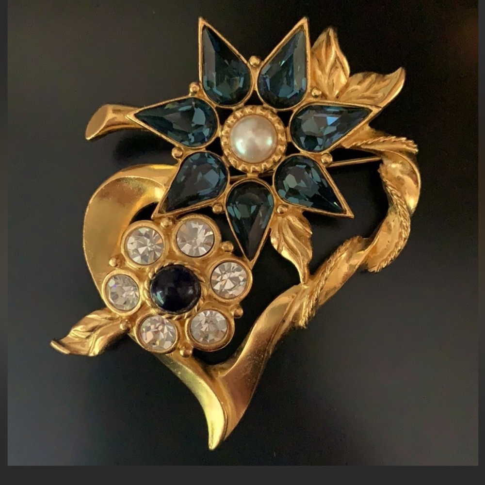 Vintage Christian Lacroix Floral Jeweled Brooch Pin